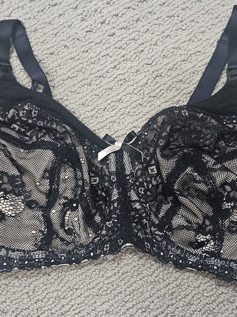 32FF Nursing Maternity Panache Black Lace Bra with Sheer Embroidery No Wire